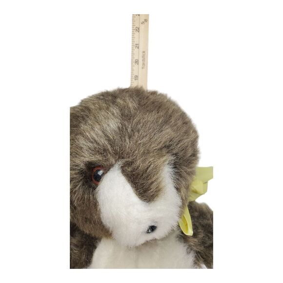 Teddy Bear Plush Brown Cream Furry Yellow Bow Fuzzy Loveable Stuffed Animal - Picture 8 of 9